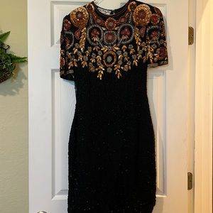 Black formal, sequins, knee length